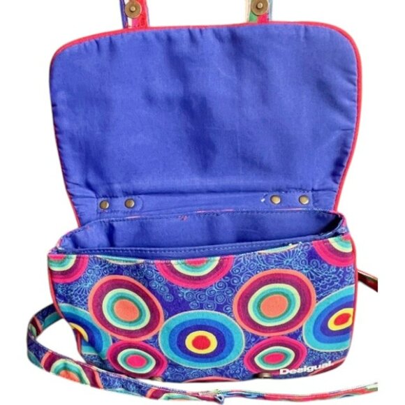 Desigual Colorful Rainbow 2-Compartment Shoulder/XBody Floral, Circles - 7 x 10” - Picture 6 of 11